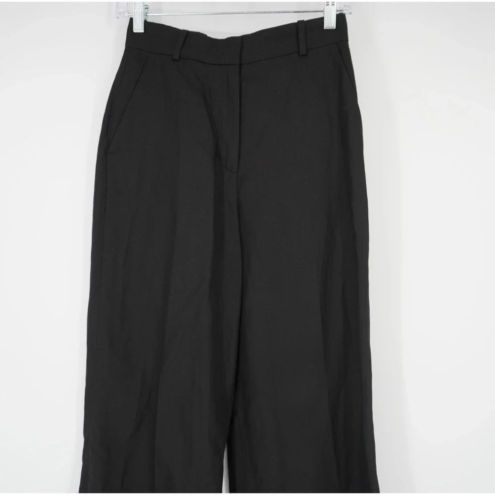 COS Black Wide‎ Leg Trousers Lyocell Linen Blend High Waisted Pants Size 2